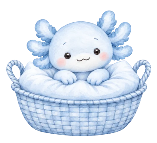 Ajolote de peluche en una canasta